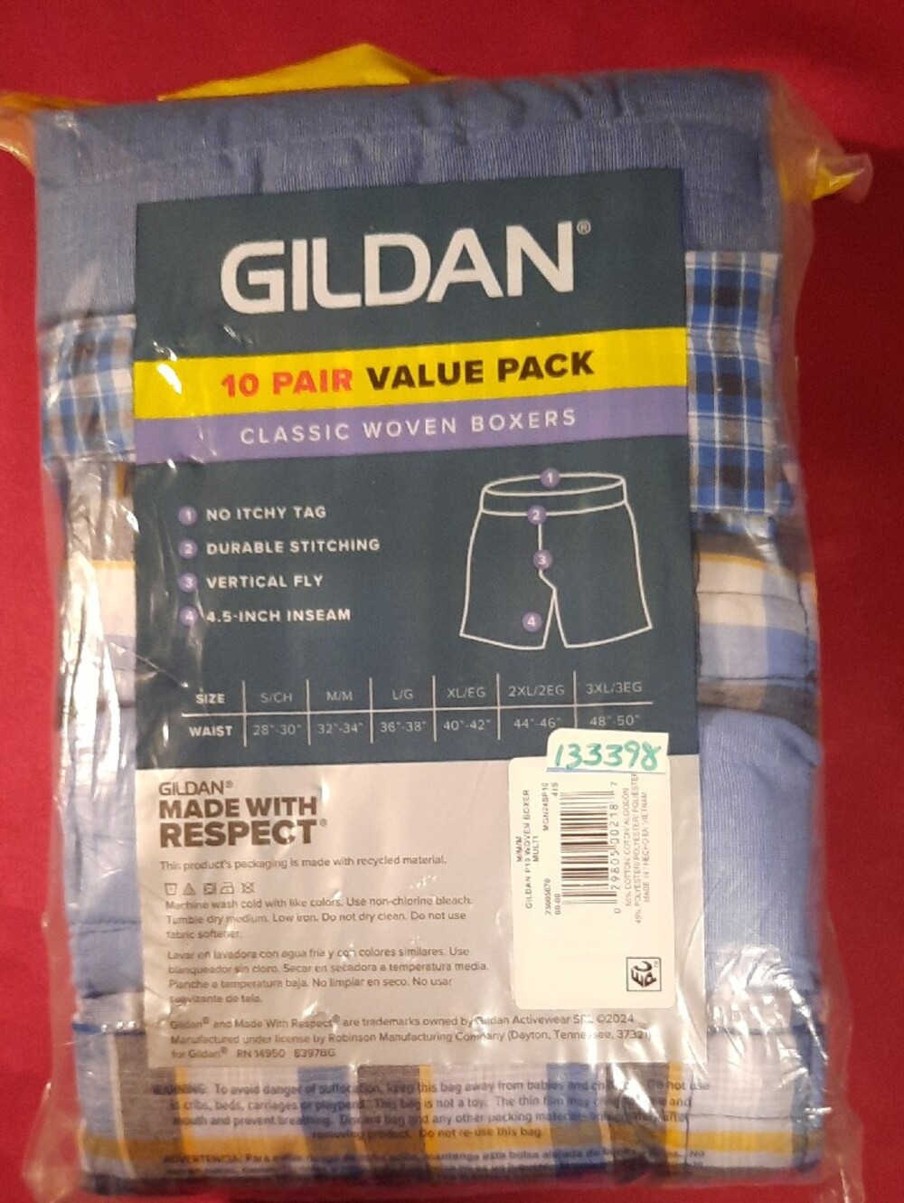 Gildan Men’s Woven Boxer Briefs - 10 Pair Plaid Mix Super Soft Tag Free - Picture 3 of 4
